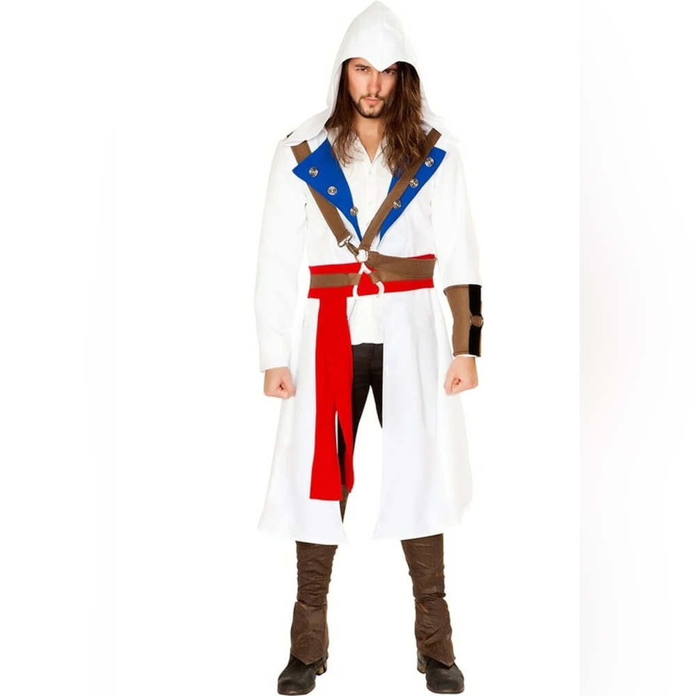 3 Pieces Assassins Hero Warrior White Hooded Halloween Cosplay Costume NWT